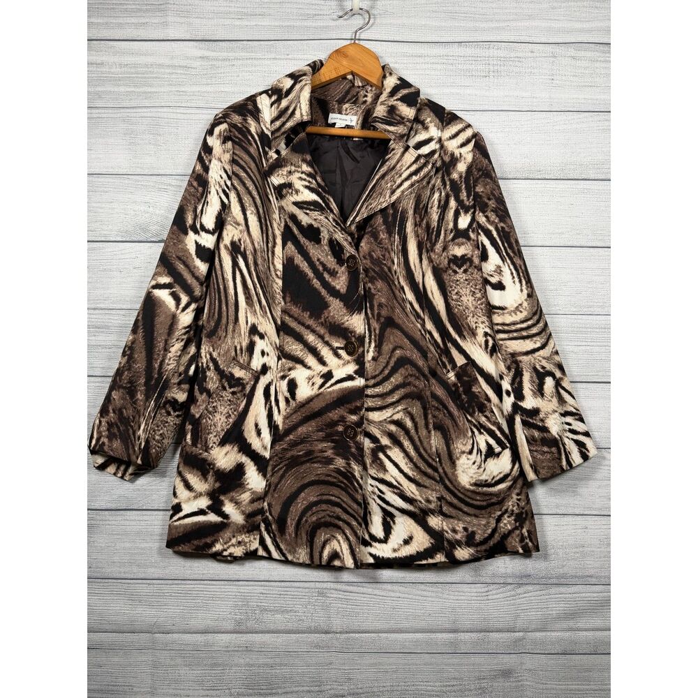 Susan Graver Women's Large Brown Animal Print Lined Jacket Blazer Belt 1515